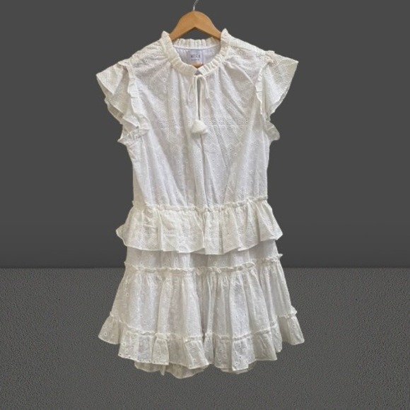 NEW Misa Los Angeles Iliana White Cotton Eyelet Mini Dress Large - Picture 3 of 6